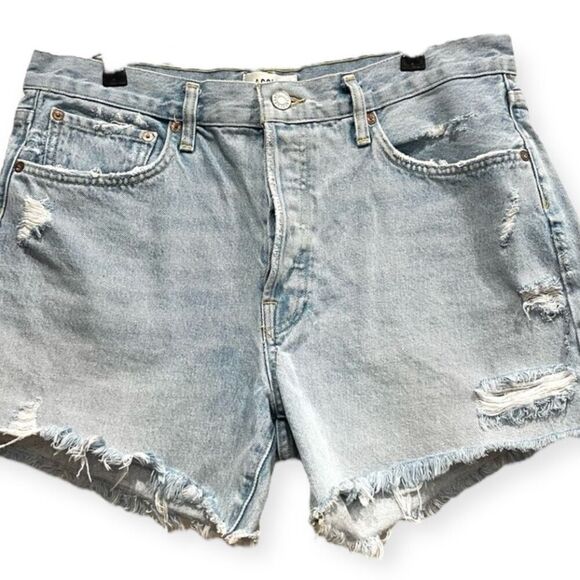 Agolde Parker Long Faded Blue Ripped Denim Shorts 30 - Picture 1 of 11